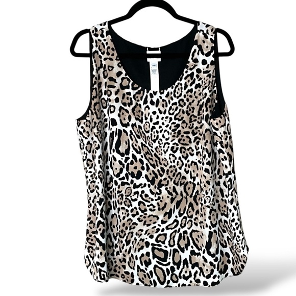 CHICO’S Leopard Print / Black Chiffon Reversible / Convertible Tank CA Sz L - Picture 3 of 11